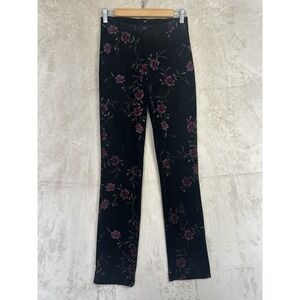 Cache Women's Medium Floral Velvet Pants Black Straight Leg Vintage Y2K